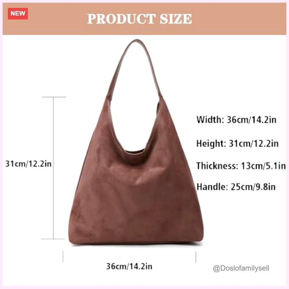 Suede Tote Bag Slouchy Shoulder Hobo Purse Minimal Chic Everyday - Picture 7 of 7